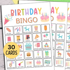 Verjaardag bingospel, bingokaarten, afdrukbaar kinderspel, pastelverjaardag, feestspel, bingoactiviteit voor kinderen, verjaardagsfeestjes meisjes