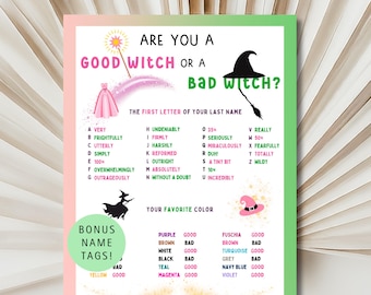GOOD Witch or BAD Witch Name Game, Wicked Birthday Game, Wicked Game Printable, Girls Birthday Game, Tween Birthday Party, Icebreaker Game