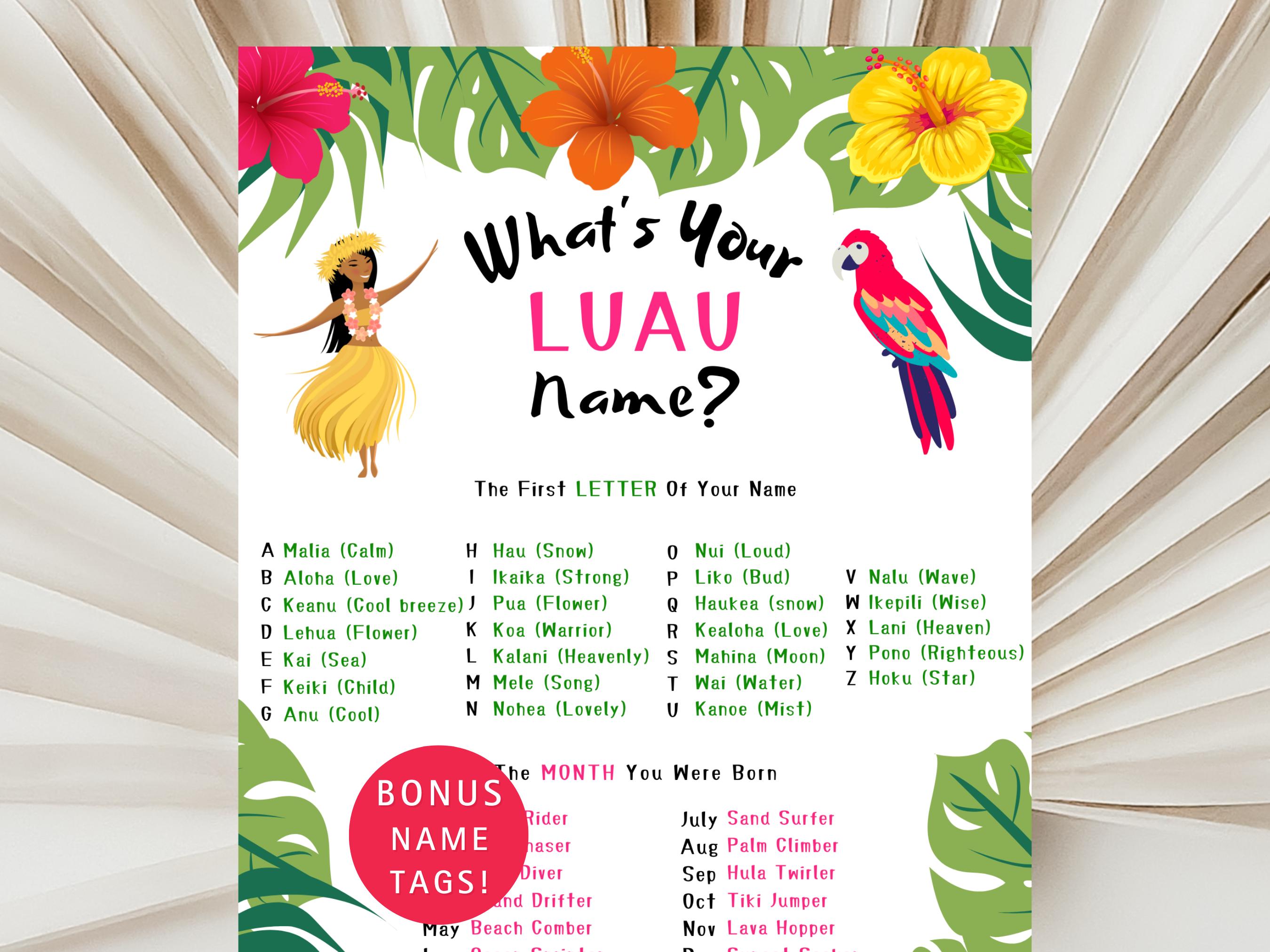 Hawaiian Birthday Party Luau Summer Party Activity Game Family Reunion Fun Name Game for Summer Party Birthday Game For Kid and Adults