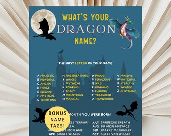 Juego de nombres de dragones: Fiesta de cumpleaños medieval (PDF imprimible)