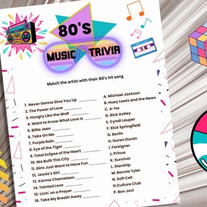 1980&#39;s Game, 80&#39;s Theme Birthday Party, 40th Birthday Game, 80s Party, Millennial Birthday Game, Retro Birthday Game, Music Trivia