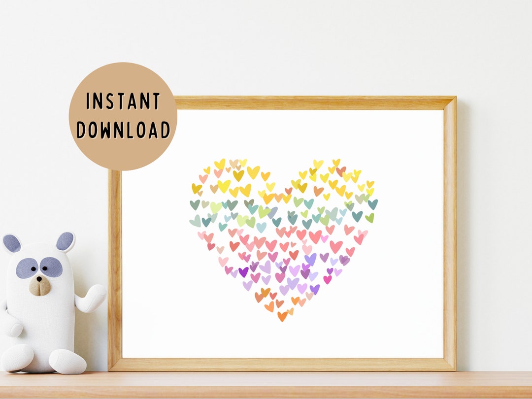 Heart Wall Print Girls Nursery Decor Rainbow Heart Nursery Wall Art ...