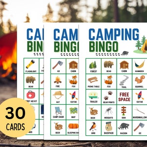 Bingo de camping, bingo d'été, bingo à imprimer, activité de camp d'été, jeu imprimable pour enfants, carte de bingo, bingo d'anniversaire d'été, colonie de vacances