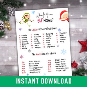 Elf Name Christmas Game, Christmas Party Games, Printable Holiday Office Party Game, What&#39;s My Elf Name Sheet, Christmas Printables, Xmas