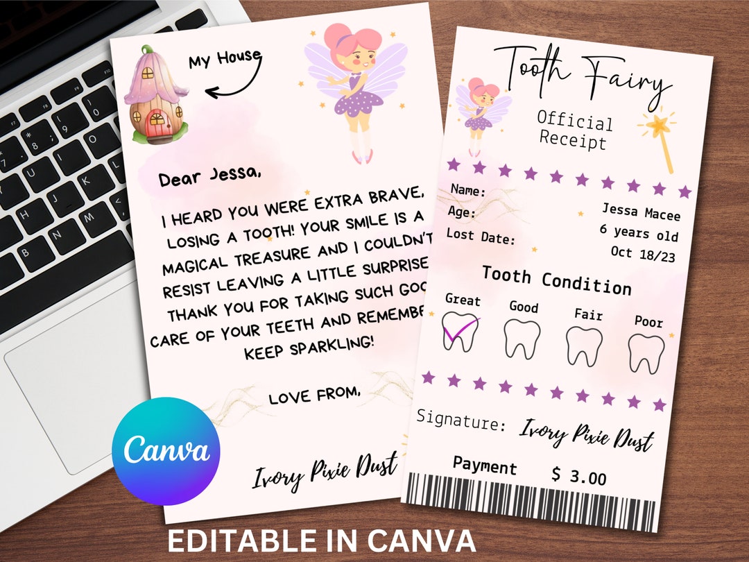 Tooth Fairy Letter Tooth Fairy Note Tooth Fairy Receipt Etsy