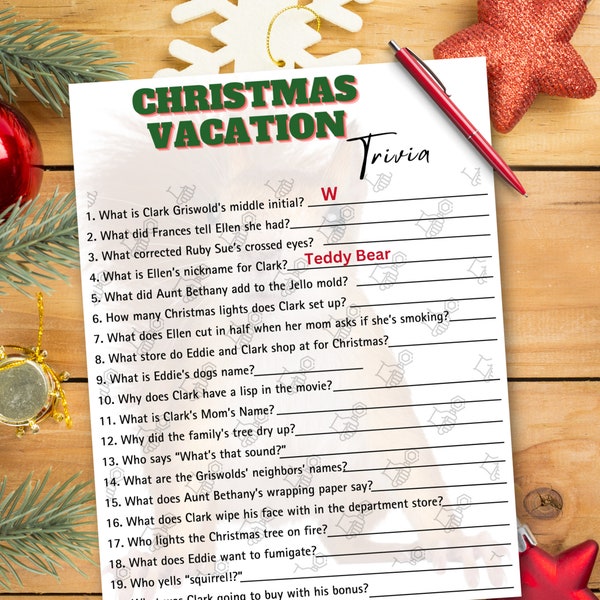Christmas Vacation Christmas Movie Trivia Game , Christmas Vacation Trivia , Griswold Christmas Game , Christmas Party Printable Game