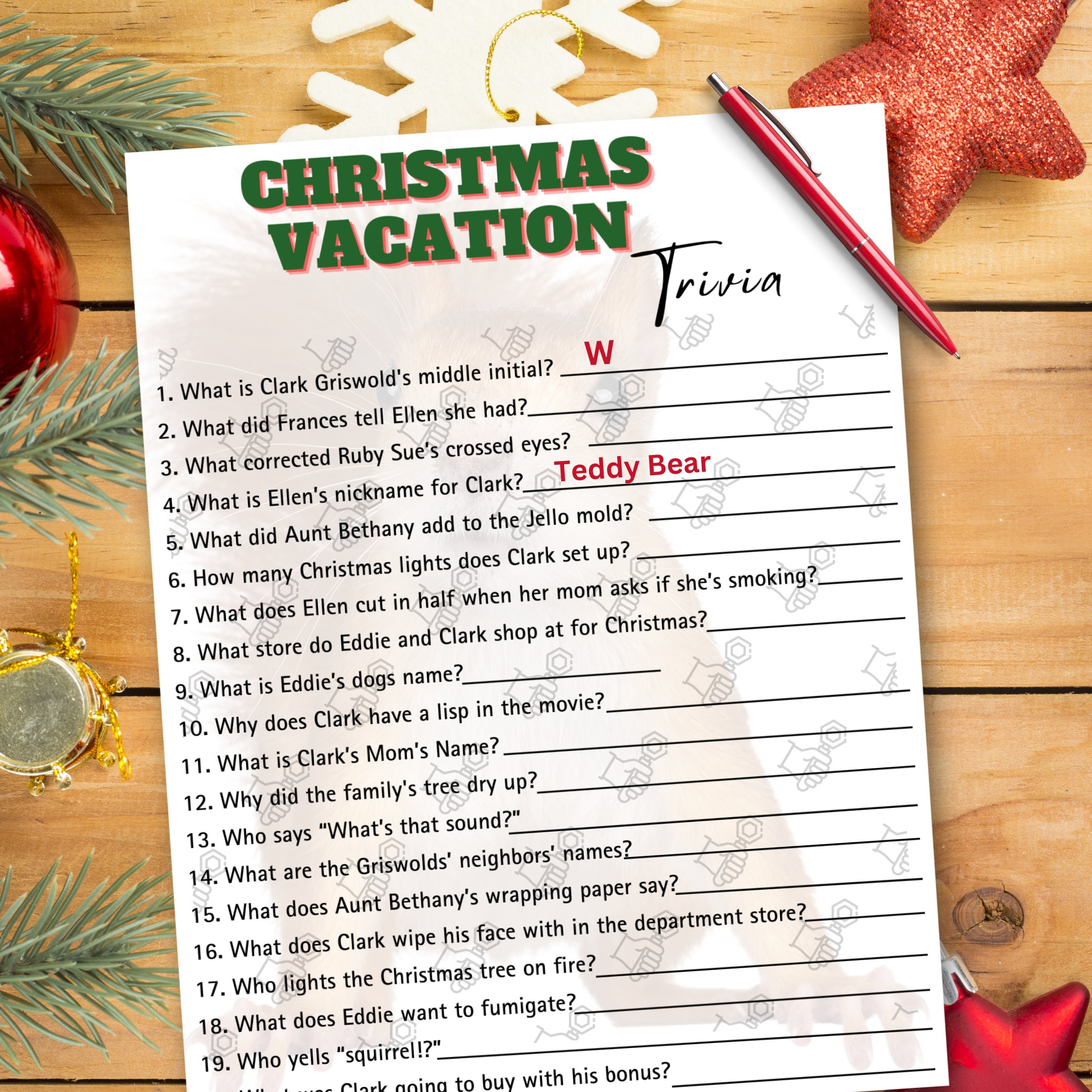 christmas vacation movie trivia game: griswold family holiday