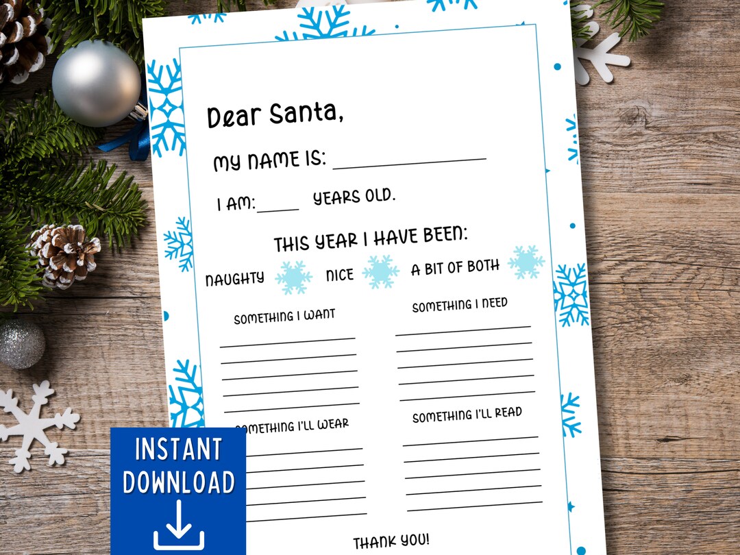 Personalized Letter to Santa Template: Christmas Wish List (digital PDF ...