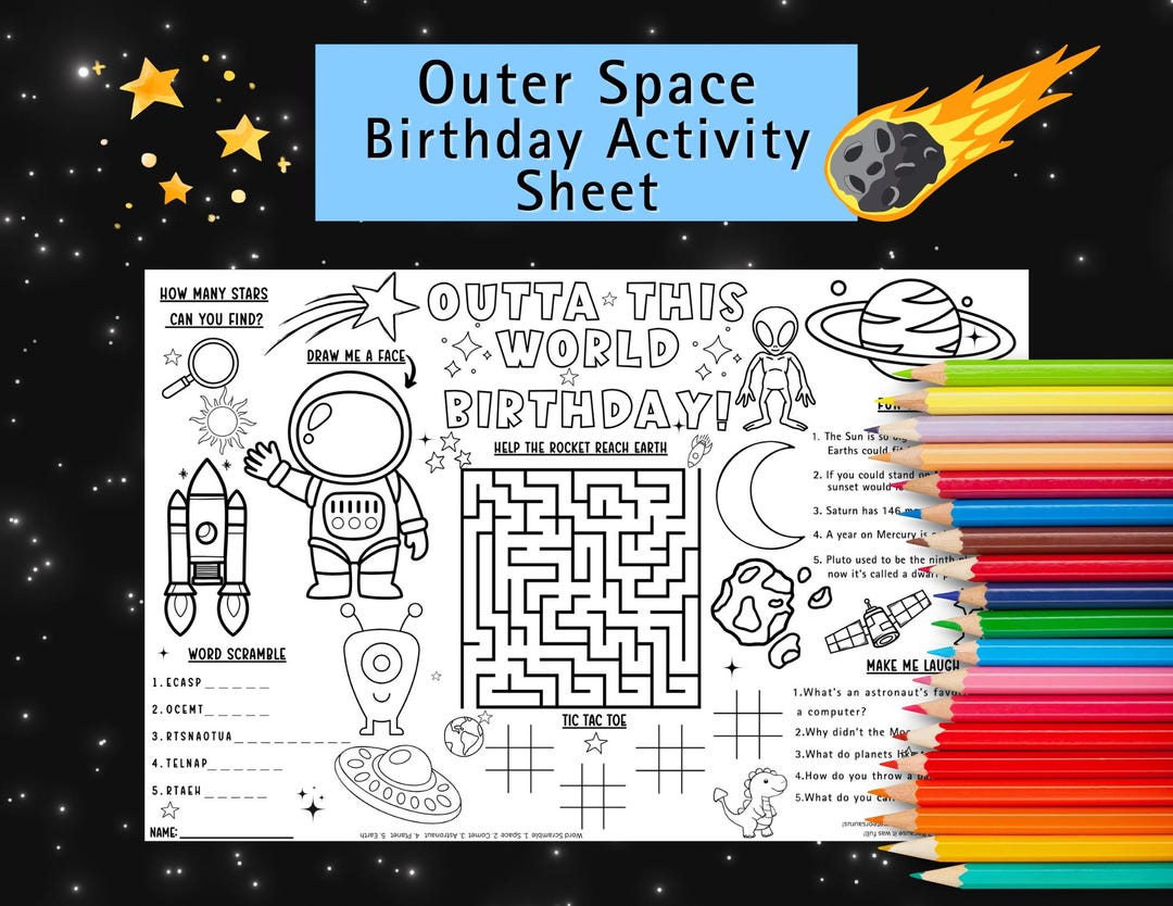 Outer Space Birthday Activity Sheet, Boy's Birthday Activity, Galaxy ...