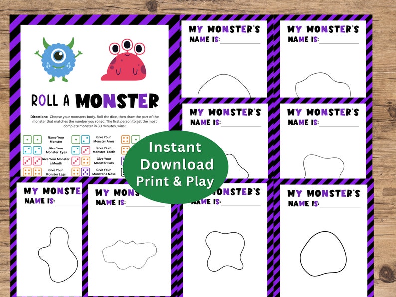 Roll a Monster Game, Printable Kids Halloween Game, Halloween Activity ...