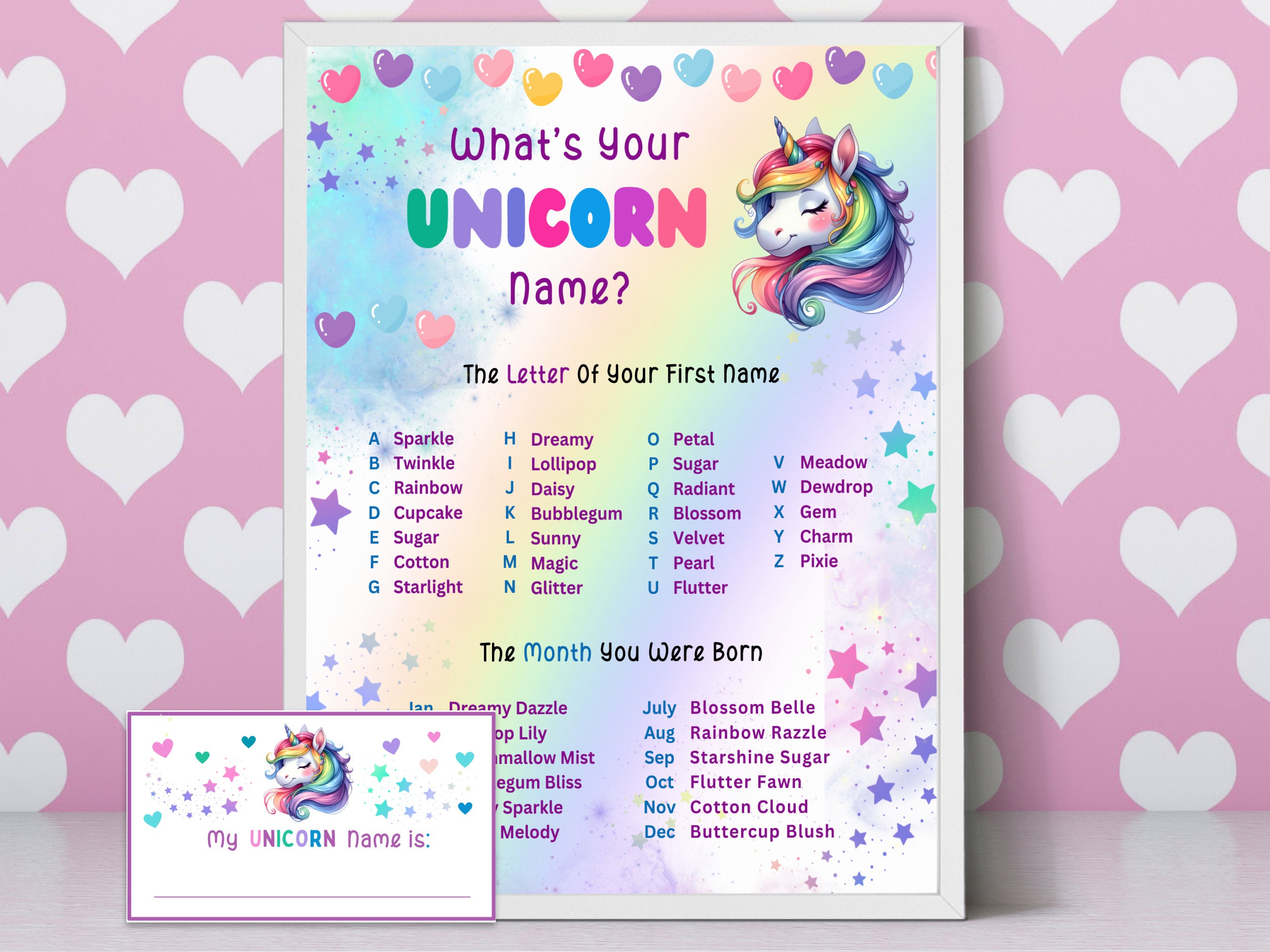 WHAT'S Your Unicorn Name, Game Sign and Tag Unicorn Birthday Party ...