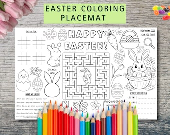 Actividad para colorear de mantel individual de Pascua: Cumpleaños infantiles de Pascua, cumpleaños de primavera (Descargar PDF)