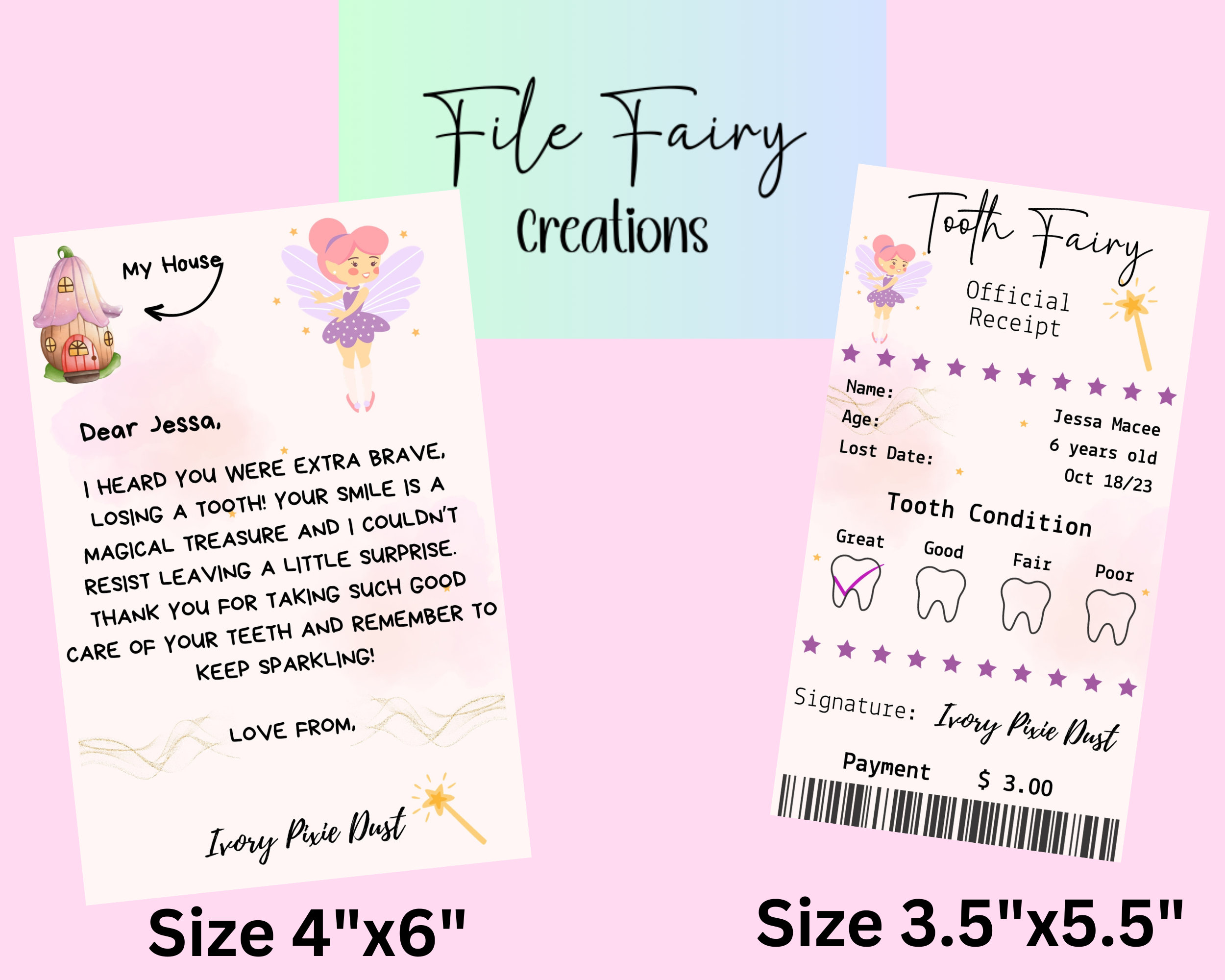 Tooth Fairy Letter Tooth Fairy Note Tooth Fairy Receipt Etsy