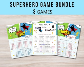 Juego de fiesta de superhéroes, juego de cumpleaños para niño, temática de héroe o villano (Descarga PDF imprimible)