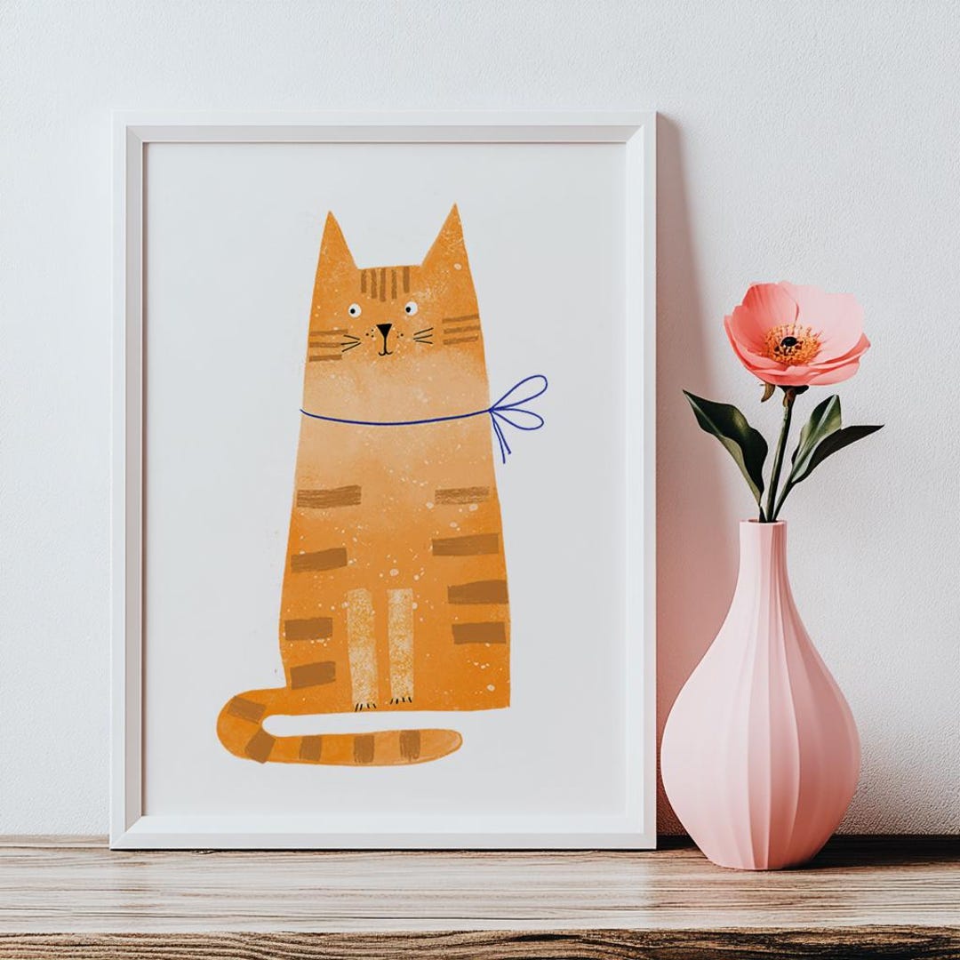 Cat Art Print, Nursery Cat Art Print, Orange Cat Art, Orange Cat Energy ...