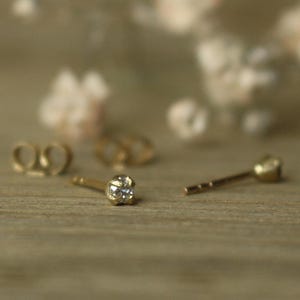 Tiny Sparkle Diamond Earrings 9ct or 18ct Solid Yellow Gold - Ethical Diamond - 375 750 Recycled Gold - Prong Set Studs - Sustainable Gift