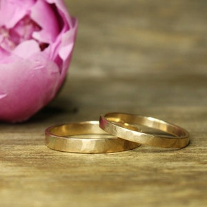 Hammered ROSE GOLD Band 2mm or 3mm or 4mm Width - 14ct or 18ct Solid Recycled Gold - 585 750 Stacking Ring or Wedding Band