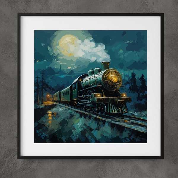 Timeless Steam Locomotive Impasto Art Vintage Train Journey Romantic Countryside Landscape Instant Digital Download Train Engine