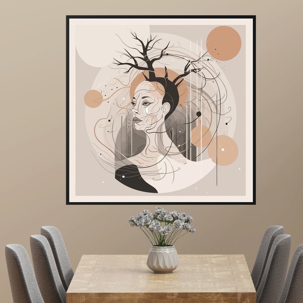 Wall Art Nordic Mythology Picture Modern Minimalist Seeress Decor High-Quality Large Format Print Simple Neutral Colors