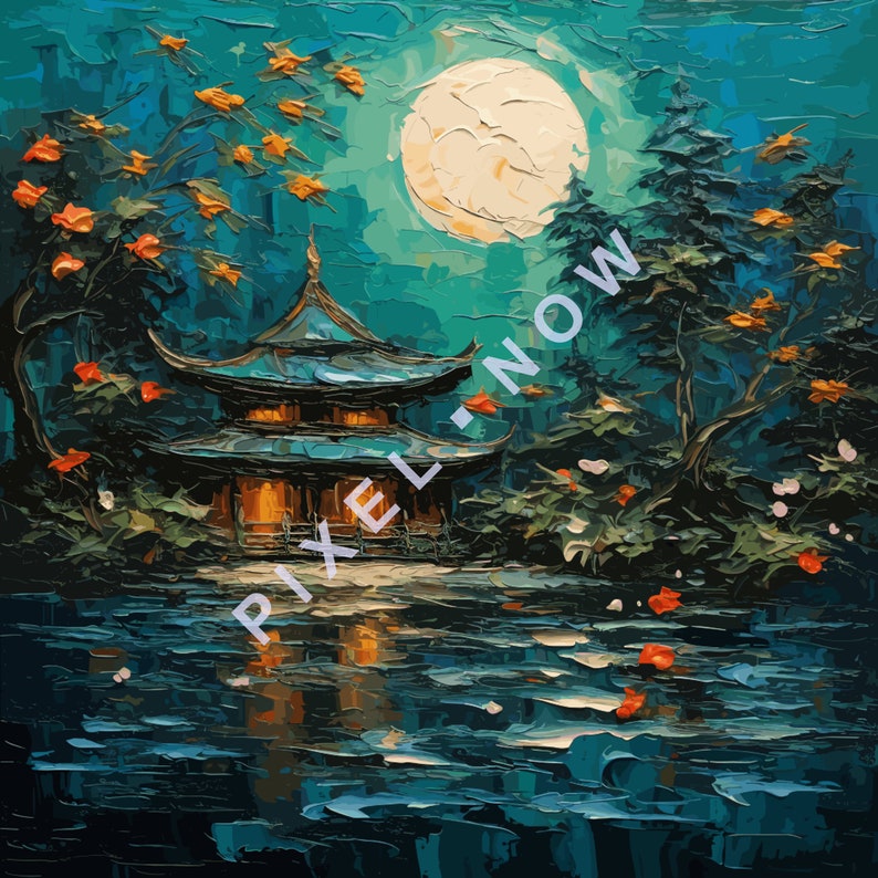 Tranquil Zen Garden Oil Painting Oriental Landscape Art Etsy