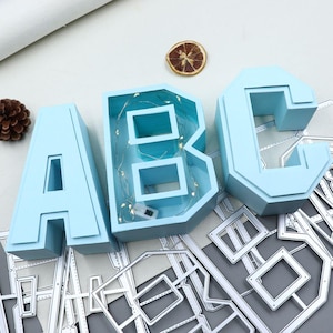 Design esclusivo, fustelle in metallo con alfabeti e numeri 3D per lavori fai da te, ogni lettera e numero dopo l'assemblaggio, altezza 15 cm/5,9 pollici