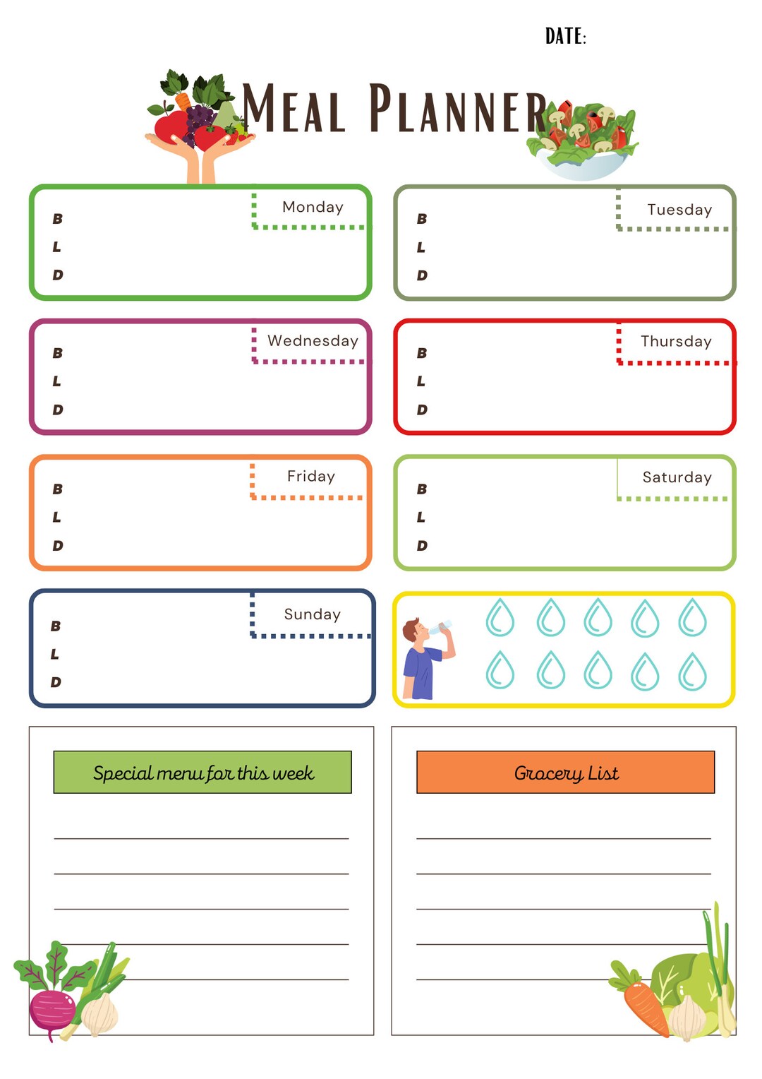 Printable Weekly Meal Planner Landscape Food Diary Meal - Etsy