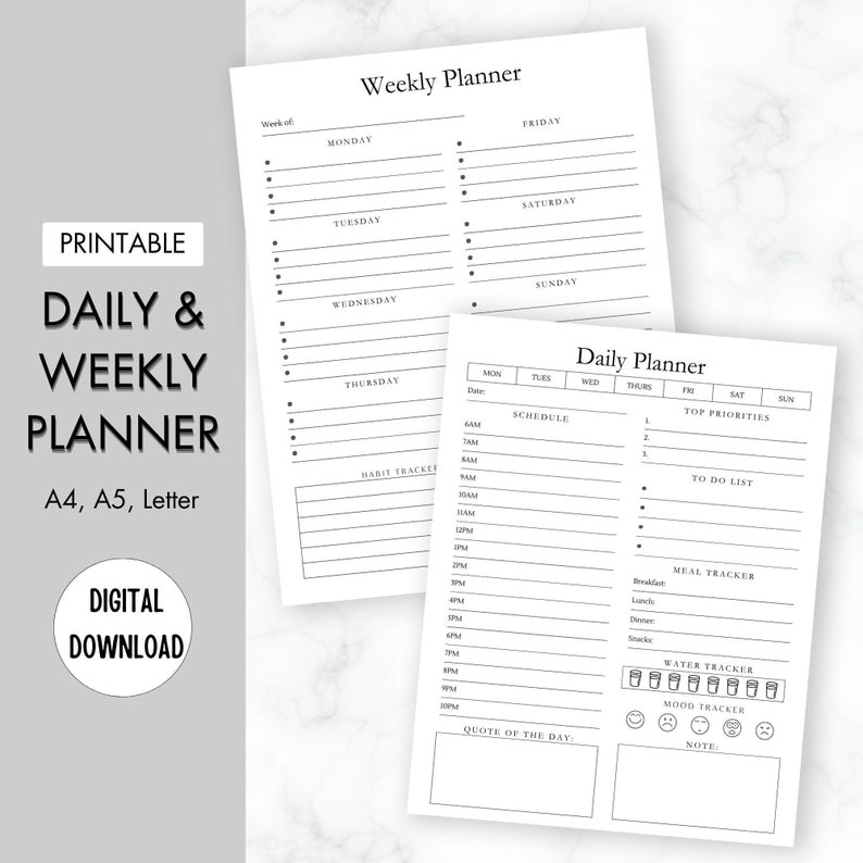 Daily Planner Printable Weekly Planner Productivity Planner - Etsy