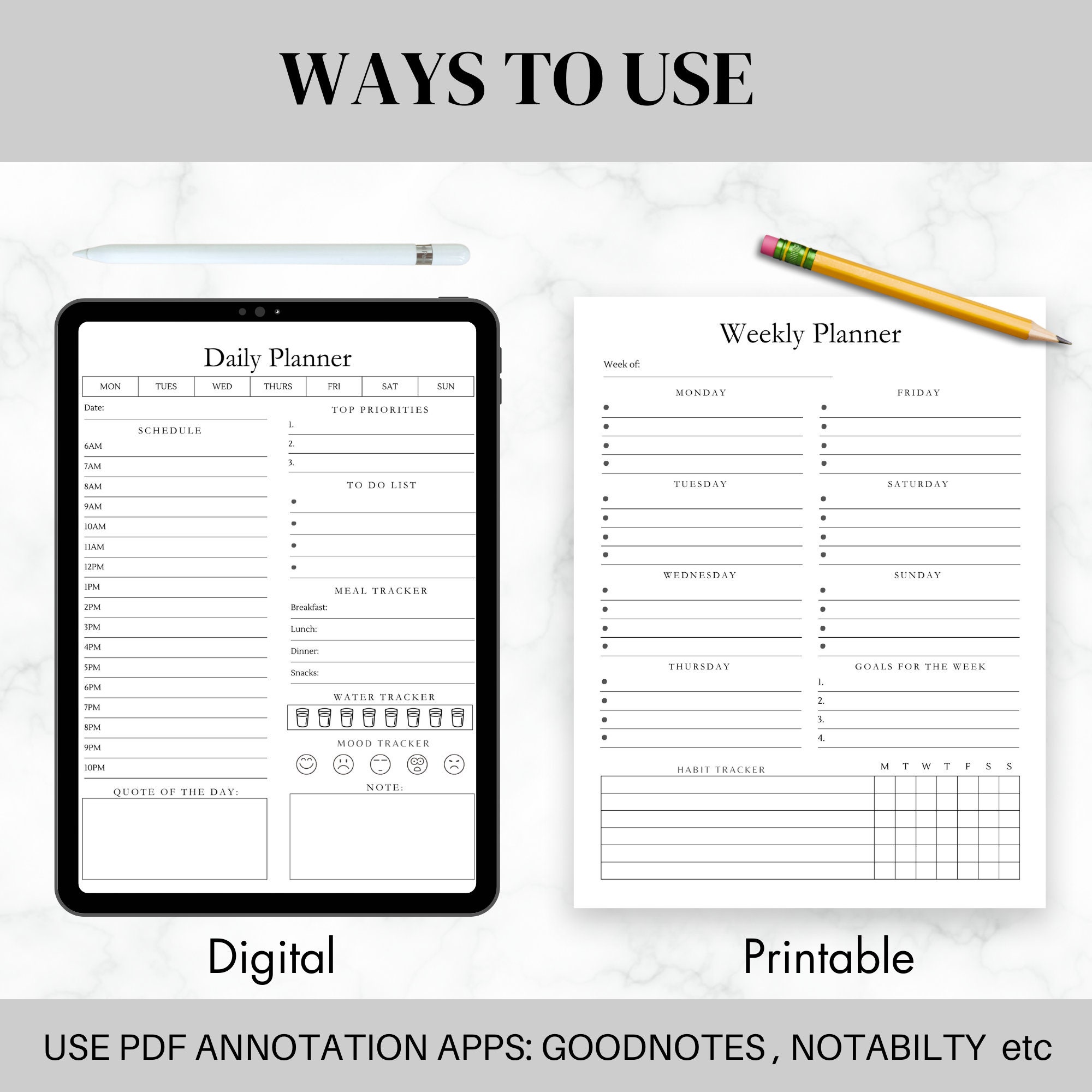 Daily Planner Printable Weekly Planner Productivity Planner - Etsy