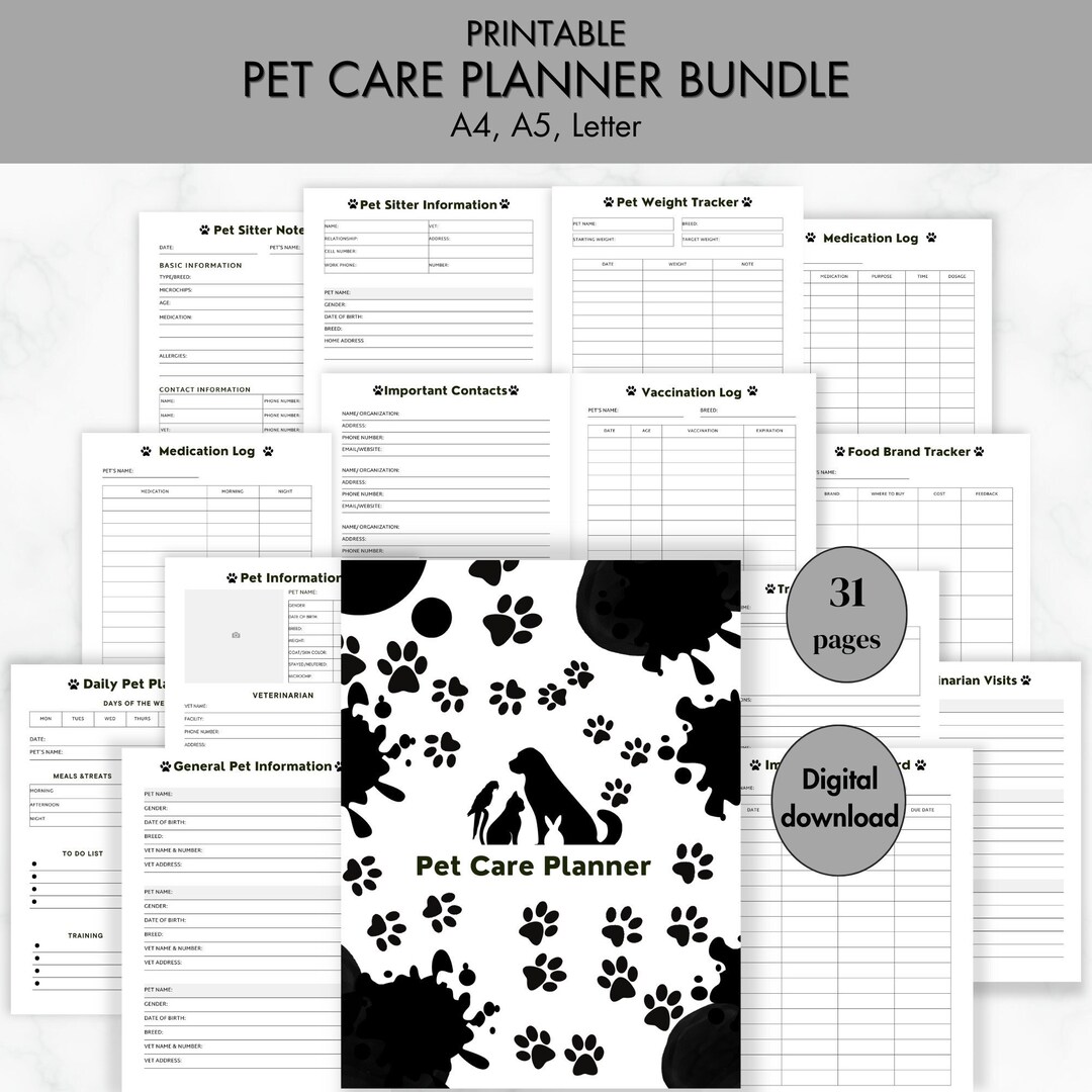 Pet Care Planner Printable , Pet Sitter Notes, Pet Planner, Pet ...