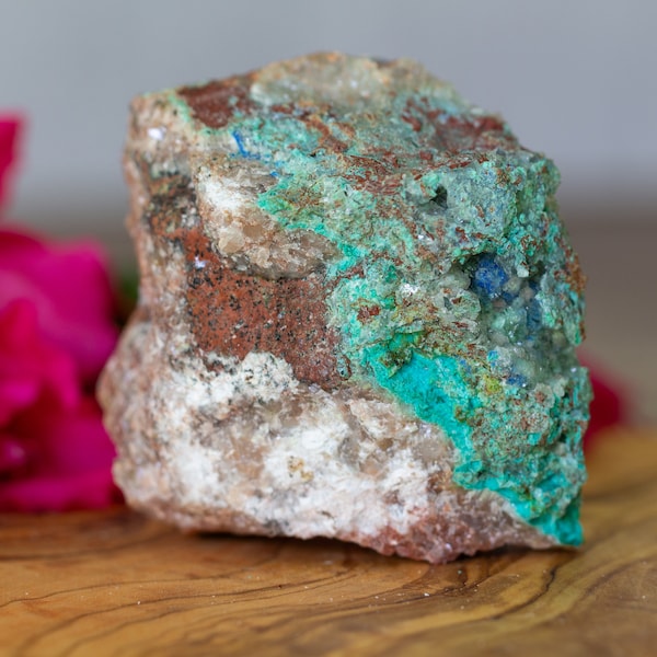 Raw Malachite and Azurite Crystal | Natural Chunk in Matrix | Azurite Rock Specimen