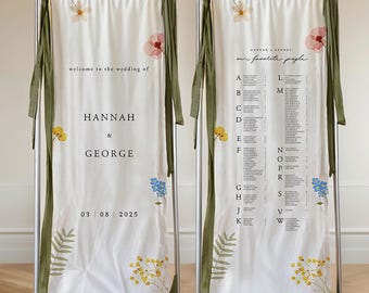 Wildflower Linen Wedding Welcome Sign & Seating Chart Set