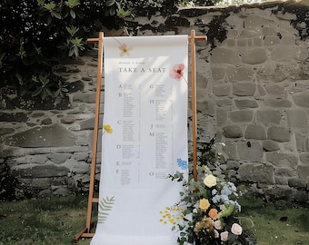Wildflower Linen Wedding Seating Chart: Boho Floral Cotton