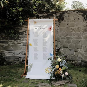 Wildflower boho linnen bruiloft zitplaatsen grafiek - geperste bloemen zitplaatsen grafiek, bloemen zitplaatsen grafiek, linnen zitplaatsen grafiek, boho zitplaatsen grafiek