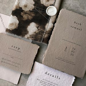 Vintage Romantic Wedding Invitations with Cotton Wrap - Rustic Wedding Invitations, Traditional Invitations, Minimalist Neutral Invitations
