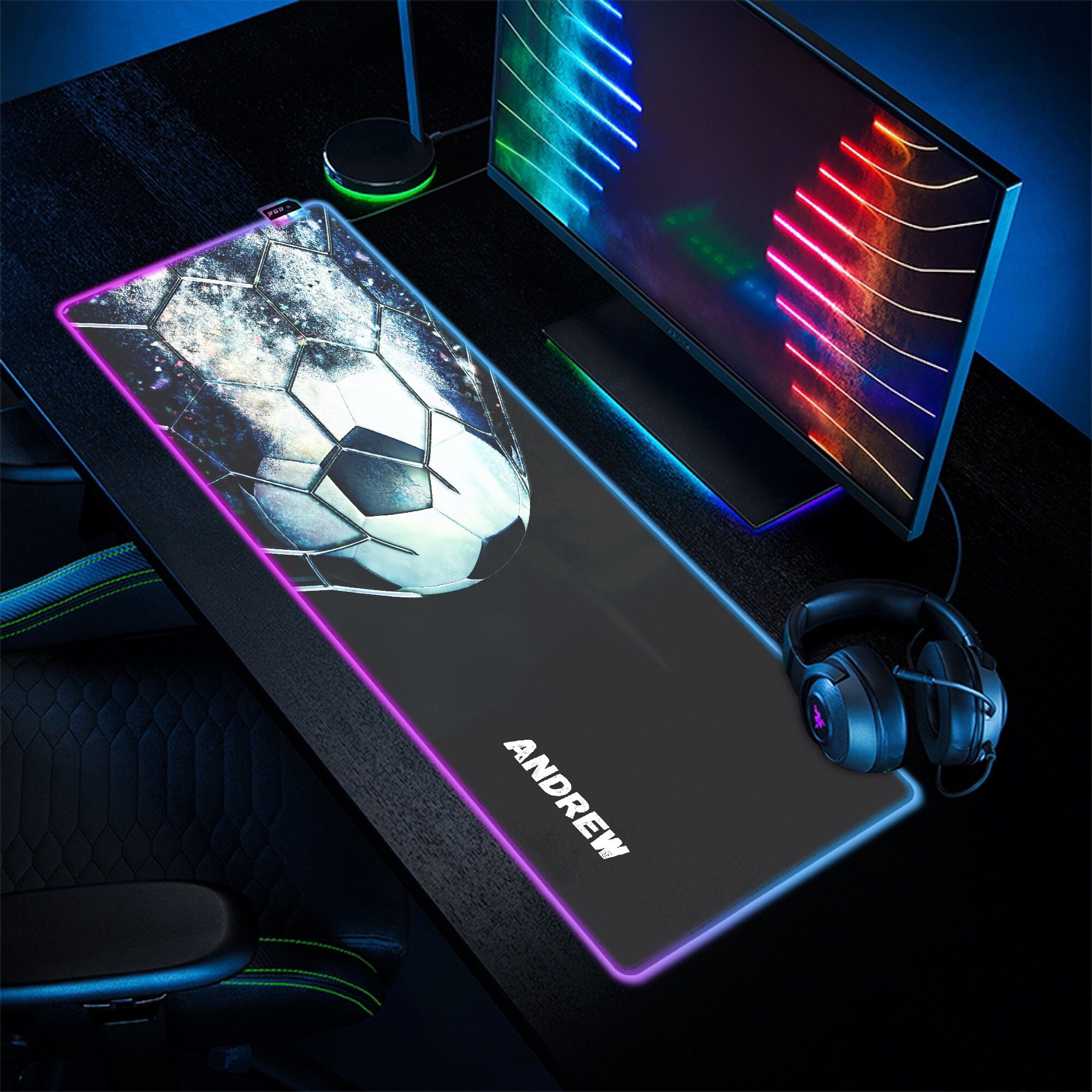 Personalized Soccer Gaming LED Mouse Pad Custom Oversized Etsy