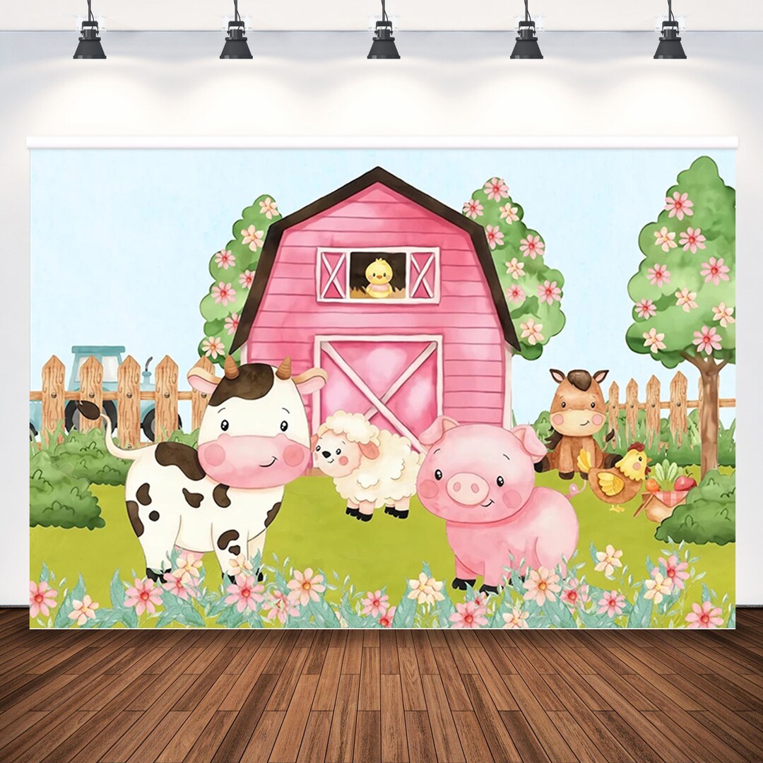 Farm Animals Grass Wooden Baby Shower Arch Backdrop Kit