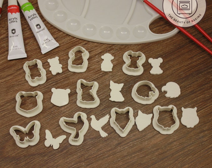 Wildlife Clay Cutter Set - Bear, Wolf, Dove, Koala, Owl, Butterfly, Cat, Monkey, Eagle, Heart