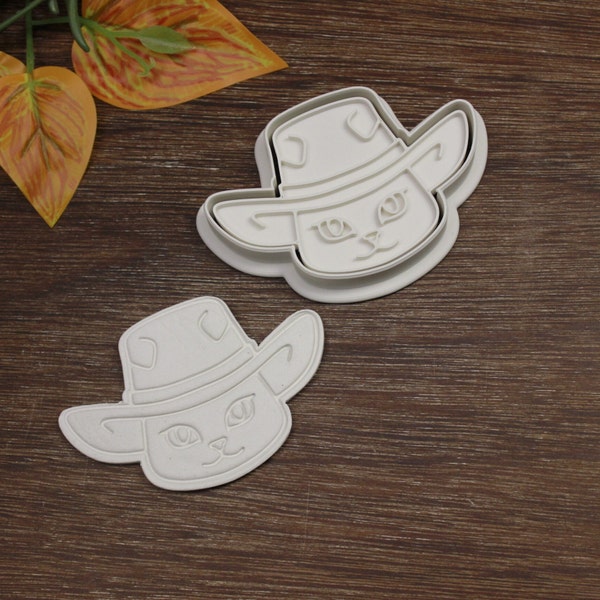 Cat Cowboy Hat Cookie Cutter | Western Feline Biscuit Mold for Country Themed Parties, Rodeo Events, Animal Baking Fun