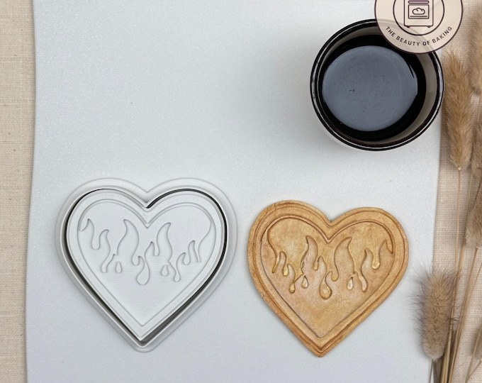 Heart in Flames Cookie Cutter | Valentines Day | Sweetheart Cookie Stamp
