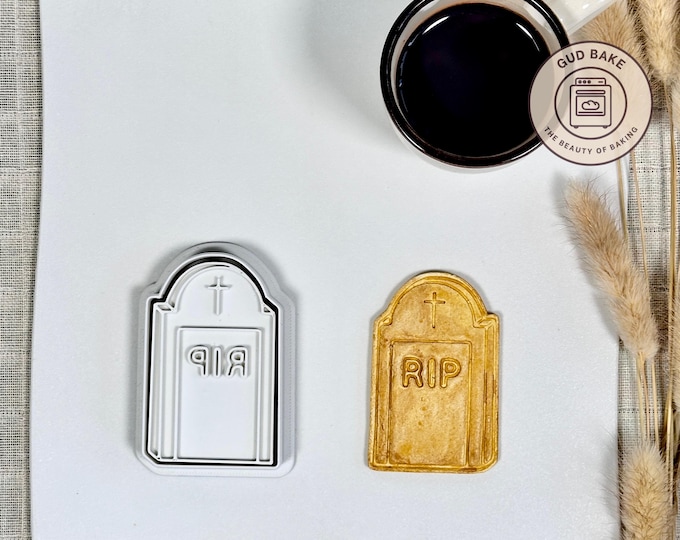 Rest in Peace Tomb Cookie Cutter | Boo Basket | Haunted House Sugar Cookie Tool