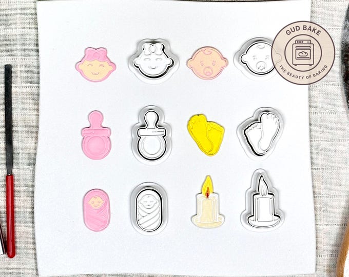 Baby Shower Gender Reveal Mini Clay Cutters, 6 Piece Bundle | Baby Shower, Gender Reveal | Polymer Clay Earring Cutters, Soft Pastel Sets