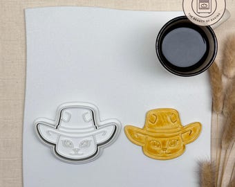 Cat Cowboy Hat Cookie Cutter | Western Feline Biscuit Mold for Country Themed Parties, Rodeo Events, Animal Baking Fun
