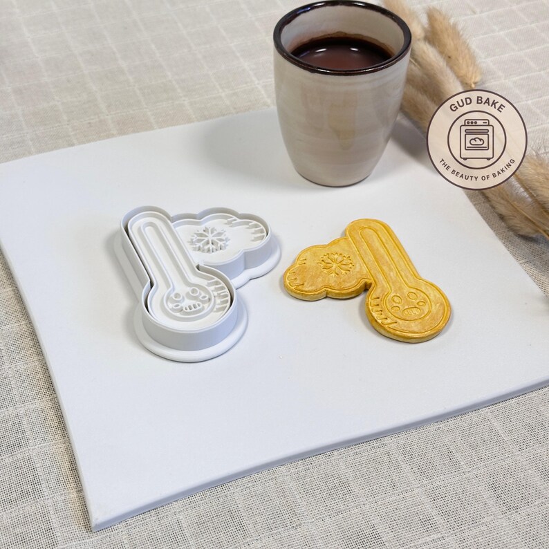 Cold Freezing Thermometer Cookie Cutter Detail: 45-degree angle view showcasing the smooth interior walls designed for clean dough release. Perfect for making Cold Freezing Thermometer cookies, fondant, or clay crafts.