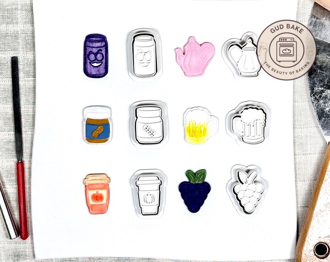 Food Drink Mini Clay Cutters, 6 Piece Bundle | Food & Drink, Cafe | Polymer Clay Earring Cutters, Menu Bestsellers