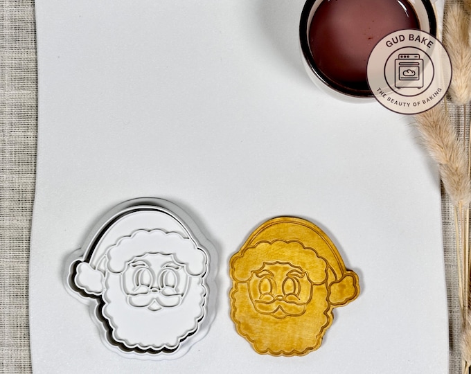 Santa Face Cookie Cutter | Cookie Exchange | Nordic Style Pastry Stamp