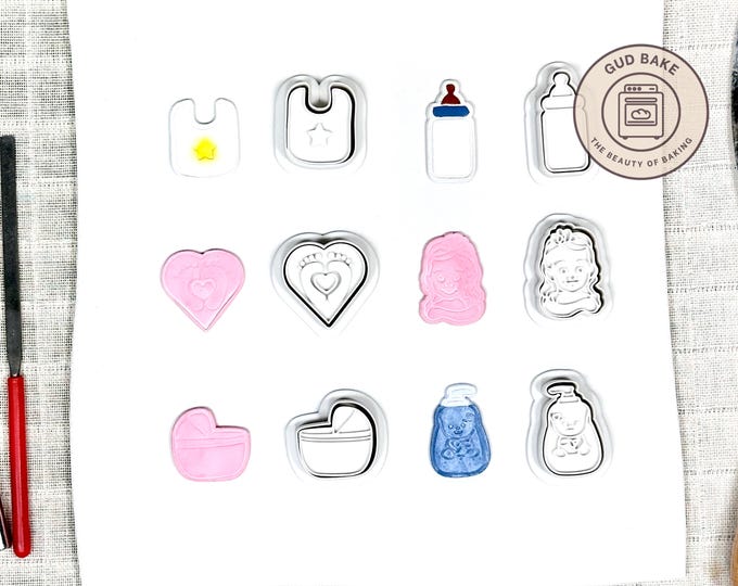 Baby Shower Gender Reveal Mini Clay Cutters, 6 Piece Bundle | Baby Shower, Gender Reveal | Polymer Clay Earring Cutters, Soft Pastel Sets