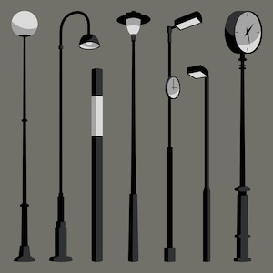 Street Lights Flat Vector | Digital Download | Clipart | AI - EPS - PNG