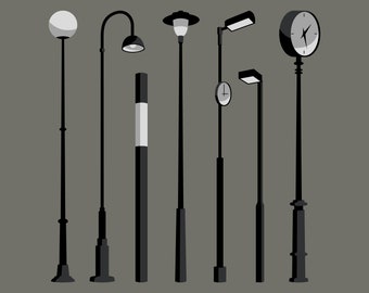 Street Lights Flat Vector | Digital Download | Clipart | AI - EPS - PNG