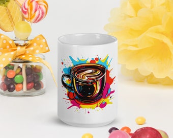 Mug à café brillant blanc Pop Art : une tasse de joie pour vos matins