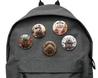 Whimsical Groundhog Gala Pin Buttons Set